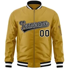 Old Gold Black-White Varsity Full-Zip Letterman Bomber Jacket 3