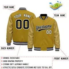 Old Gold Black White Varsity Jacket with Faux Leather Sleeves 2