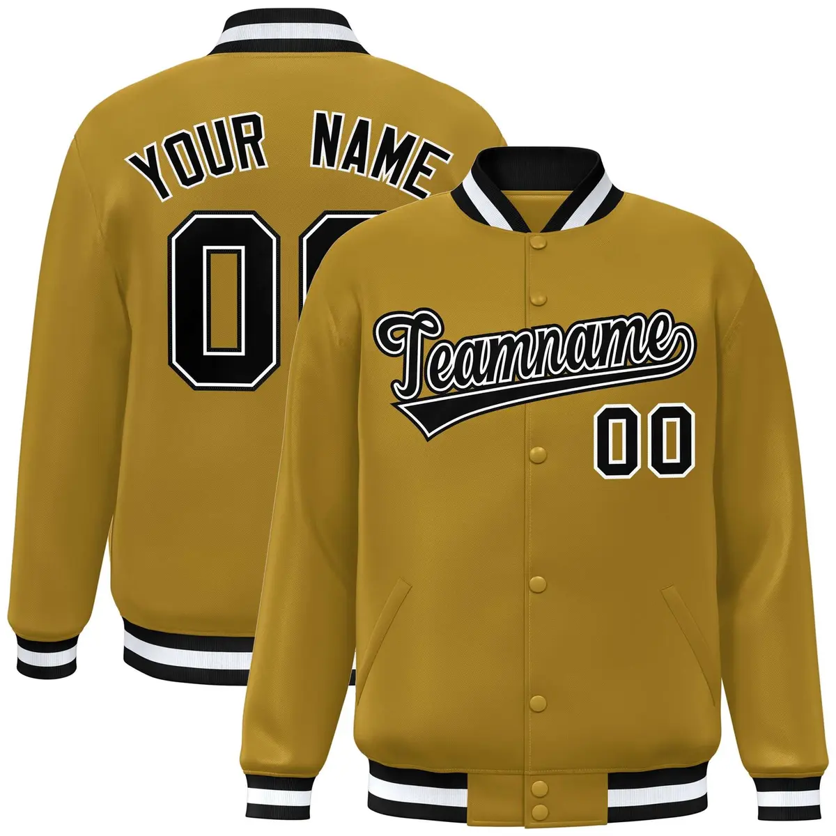 Old Gold Black-White Varsity Letterman Baseball Jacket