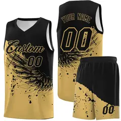 Old Gold Black Wing Pattern Basketball Jersey Sports Uniform 1