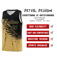 Old Gold Black Wing Pattern Basketball Jersey Sports Uniform 2