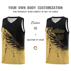 Old Gold Black Wing Pattern Basketball Jersey Sports Uniform 3
