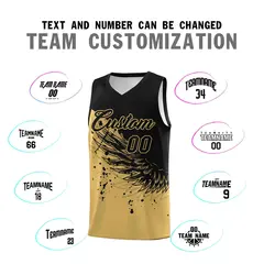 Old Gold Black Wing Pattern Basketball Jersey Sports Uniform 4