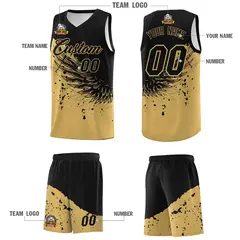 Old Gold Black Wing Pattern Basketball Jersey Sports Uniform 5