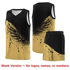 Old Gold Black Wing Pattern Basketball Jersey Sports Uniform 7