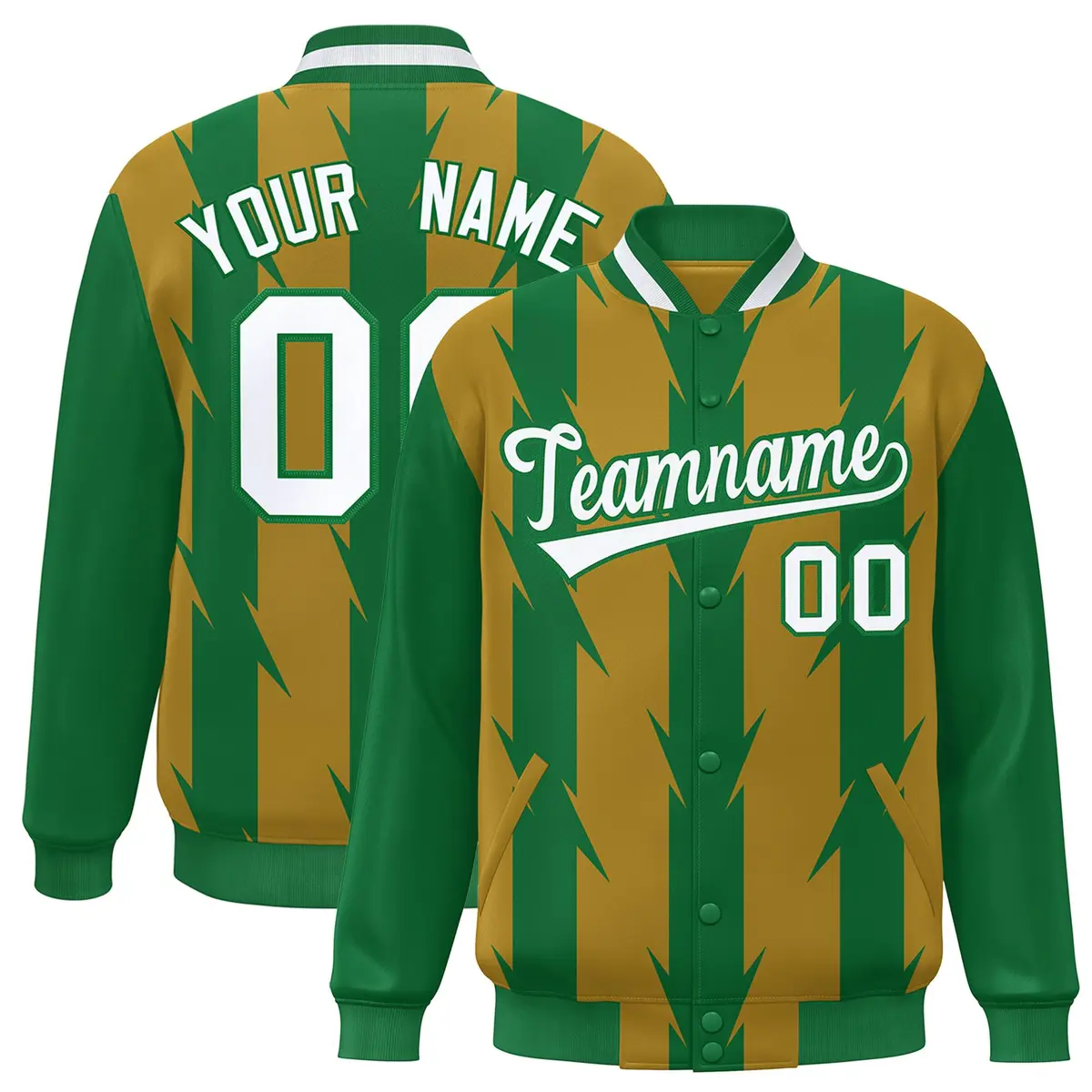 Old Gold Blade Pattern Raglan Varsity Letterman Baseball Jacket
