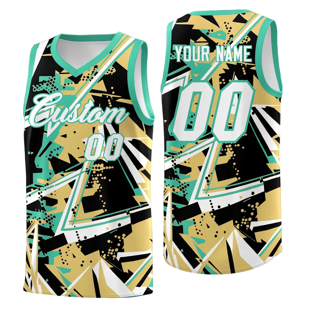 Old Gold Bright Green Abstract Graffiti Wrinkle-Resistant Basketball Jersey