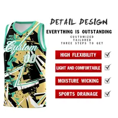 Old Gold Bright Green Abstract Graffiti Wrinkle-Resistant Basketball Jersey 2