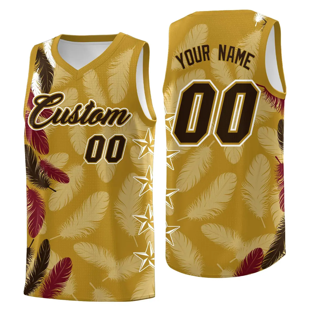 Old Gold Brown Feather Series Graffiti Pattern Basketball Jersey
