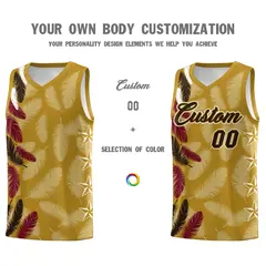 Old Gold Brown Feather Series Graffiti Pattern Basketball Jersey 3