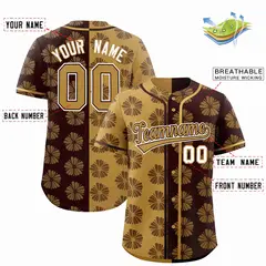 Old Gold Brown Split Flower Graffiti Baseball Jersey 2