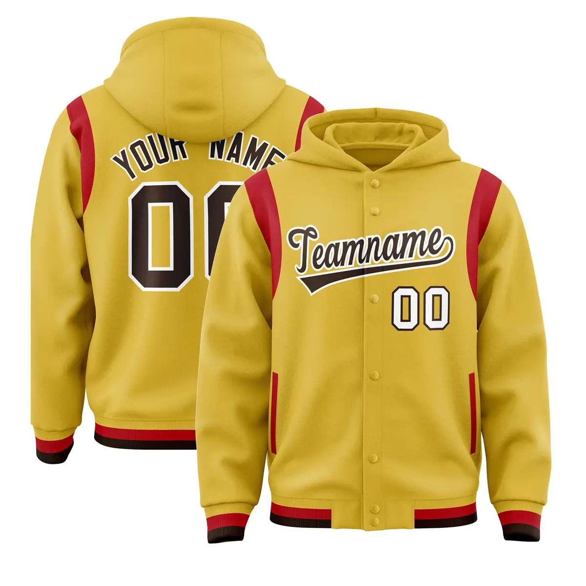Old Gold Brown Varsity Letterman Color Block Hoodie Jacket