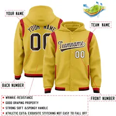 Old Gold Brown Varsity Letterman Color Block Hoodie Jacket 4