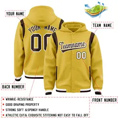 Old Gold Brown Varsity Letterman Color Block Hoodie Jacket 4