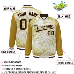 Old Gold Brown-White Maple Leaf Graffiti Raglan Bomber Varsity Jacket 2