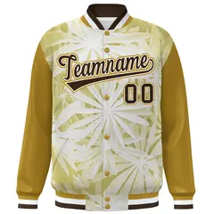 Old Gold Brown-White Maple Leaf Graffiti Raglan Bomber Varsity Jacket 3