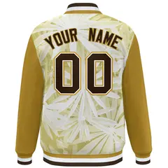 Old Gold Brown-White Maple Leaf Graffiti Raglan Bomber Varsity Jacket 4