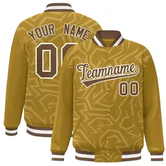 Old Gold Brown-White Stripe Graffiti Pattern Varsity Full-Snap Jacket