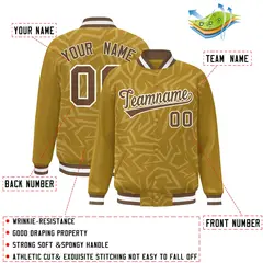 Old Gold Brown-White Stripe Graffiti Pattern Varsity Full-Snap Jacket 2