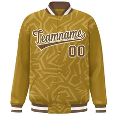 Old Gold Brown-White Stripe Graffiti Pattern Varsity Full-Snap Jacket 3