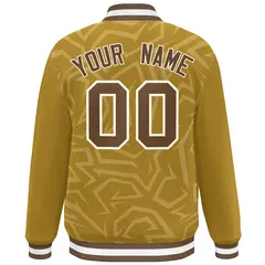 Old Gold Brown-White Stripe Graffiti Pattern Varsity Full-Snap Jacket 4