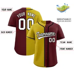 Old Gold Burgundy Split Fashion Authentic Baseball Jersey 2