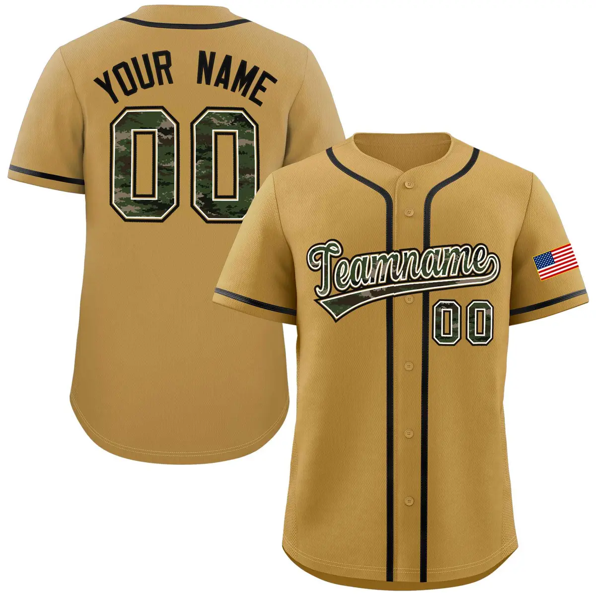 Old Gold Camo Font Authentic Baseball Jersey