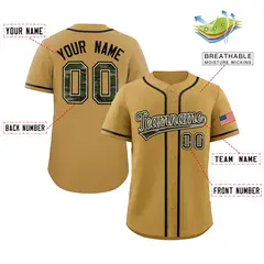 Old Gold Camo Font Authentic Baseball Jersey 2