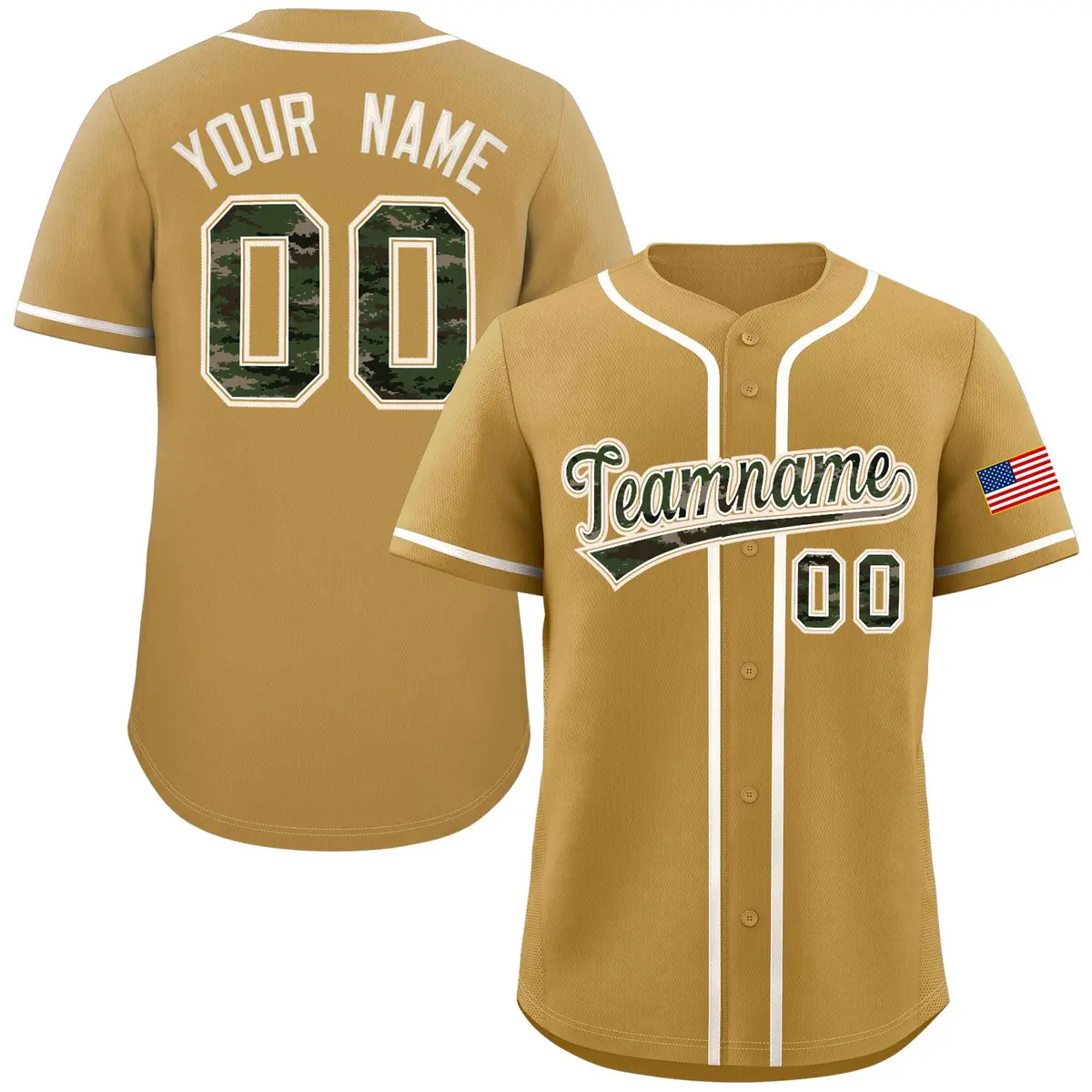 Old Gold Camo Font Authentic Baseball Jersey