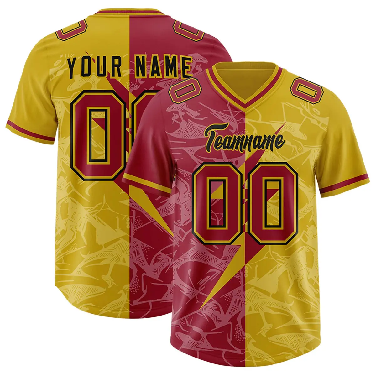 Old Gold Cardinal Split Lightning Pattern Football Jersey
