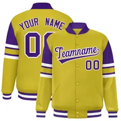 Old Gold Color Block Varsity Full-Snap Letterman Jacket 1