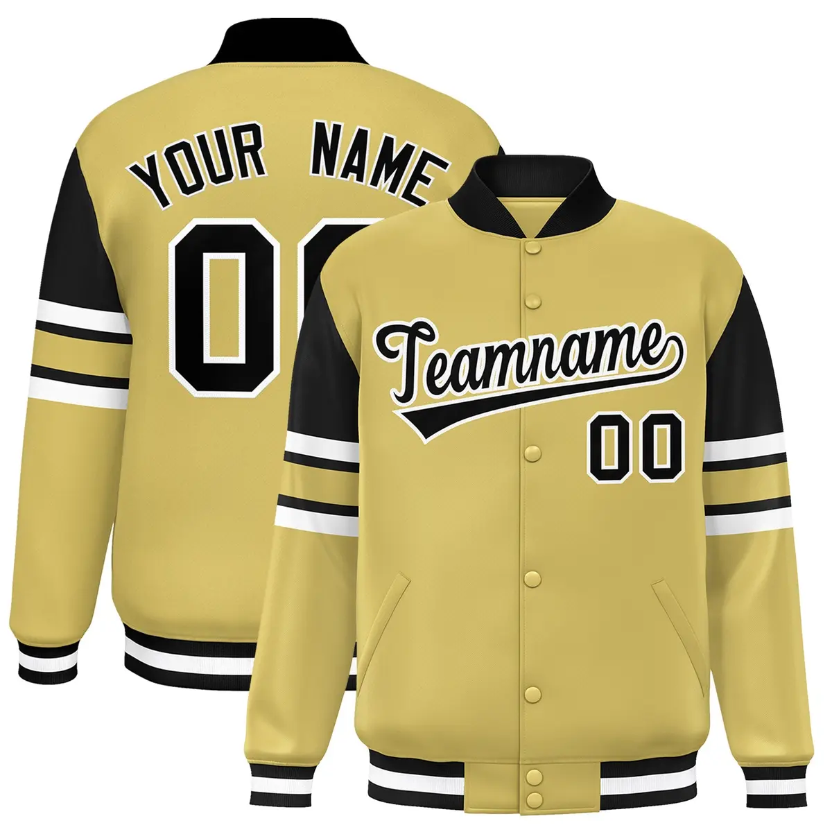 Old Gold Color Block Varsity Full-Snap Letterman Jacket