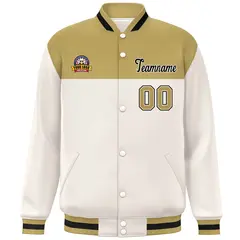 Old Gold Cream-Black Color Block Full-Snap Varsity Letterman Jacket 3