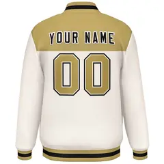 Old Gold Cream-Black Color Block Full-Snap Varsity Letterman Jacket 4