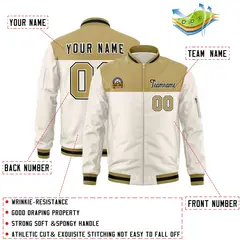 Old Gold Cream Color Block Full-Zip Varsity Letterman Jacket 2