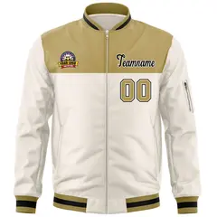 Old Gold Cream Color Block Full-Zip Varsity Letterman Jacket 3