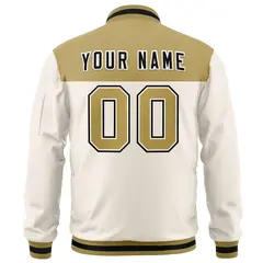 Old Gold Cream Color Block Full-Zip Varsity Letterman Jacket 4
