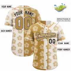 Old Gold Cream Split Flower Graffiti Baseball Jersey 2