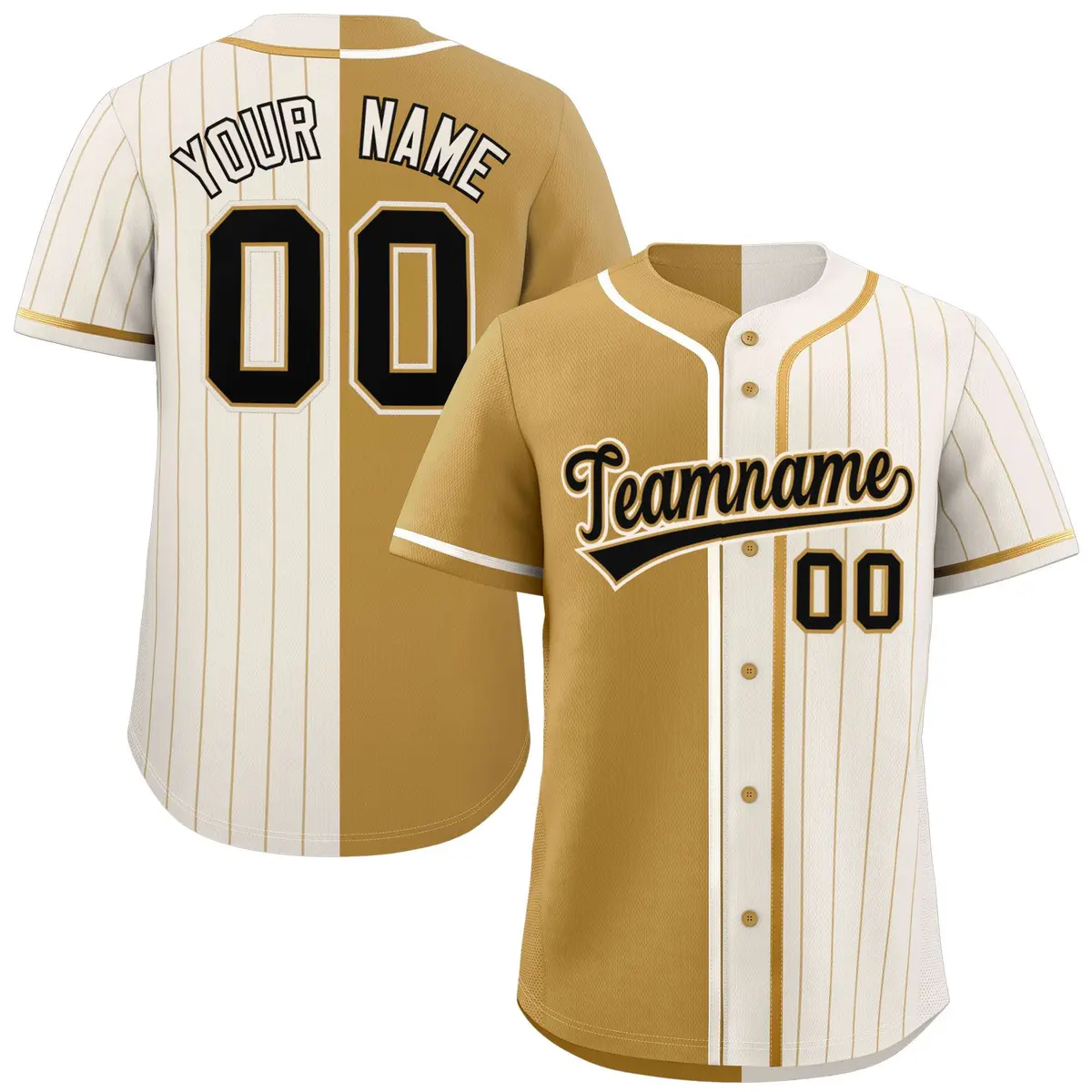 Old Gold Cream Stripe-Solid Combo Baseball Jersey