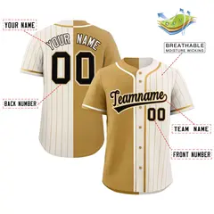 Old Gold Cream Stripe-Solid Combo Baseball Jersey 2