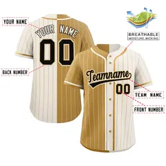 Old Gold Cream Striped Two Tone Authentic Baseball Jersey 2