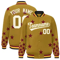Old Gold Cream-White Star Graffiti Varsity Full-Snap Bomber Jacket