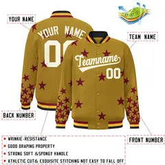 Old Gold Cream-White Star Graffiti Varsity Full-Snap Bomber Jacket 2