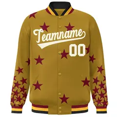 Old Gold Cream-White Star Graffiti Varsity Full-Snap Bomber Jacket 3