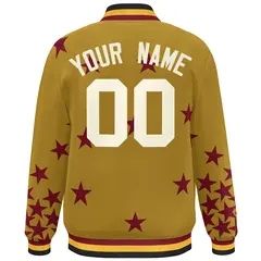 Old Gold Cream-White Star Graffiti Varsity Full-Snap Bomber Jacket 4