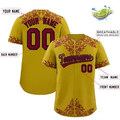 Old Gold Crimson Baroque Style Baseball Jersey 2