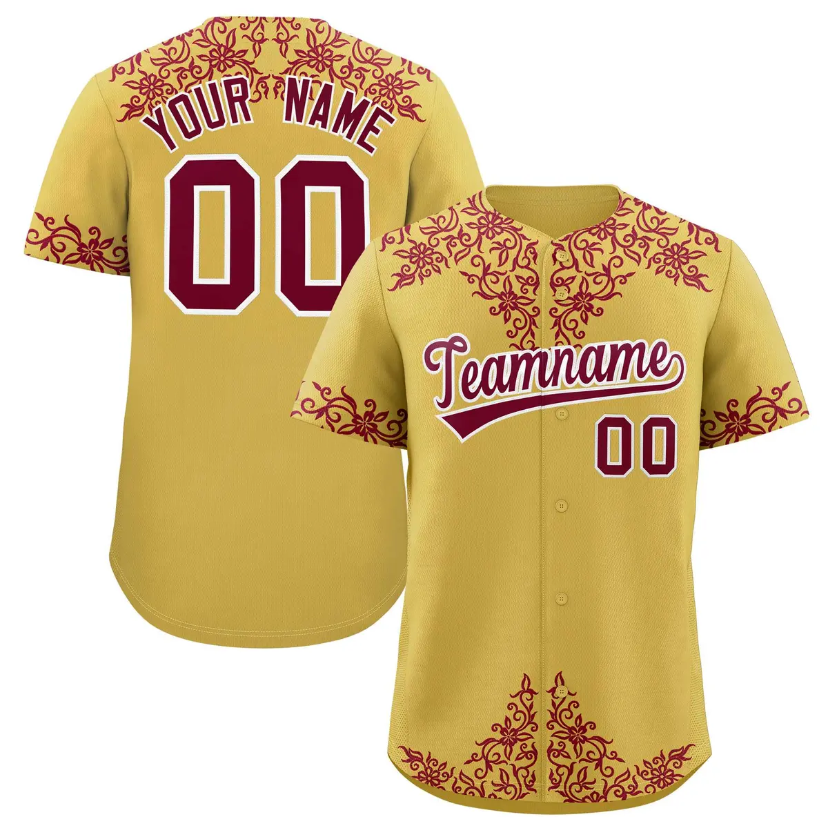 Old Gold Crimson Baroque Style Baseball Jersey