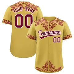 Old Gold Crimson Baroque Style Baseball Jersey 1