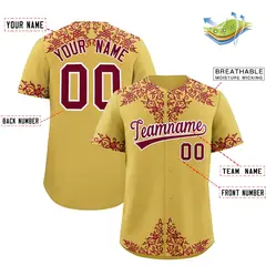 Old Gold Crimson Baroque Style Baseball Jersey 2