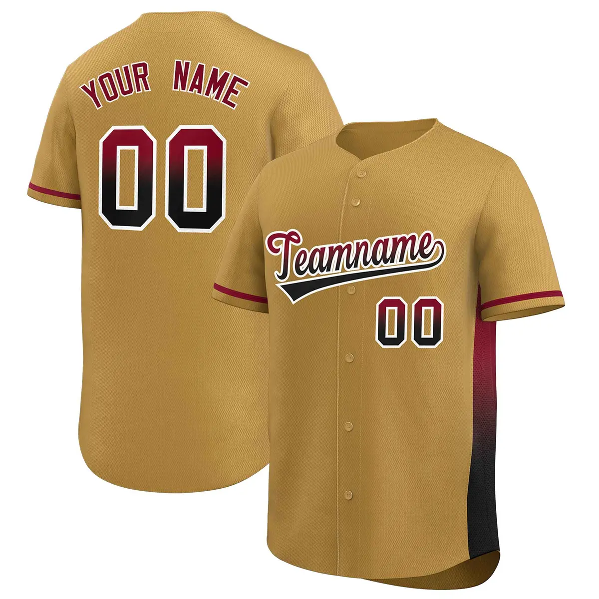 Old Gold Crimson Black Gradient Side Baseball Jersey